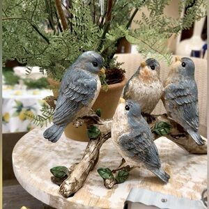 Blue and Brown Bird Figurine Set